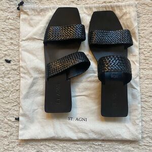 St. Agni Leather Woven Slides - Size 38
